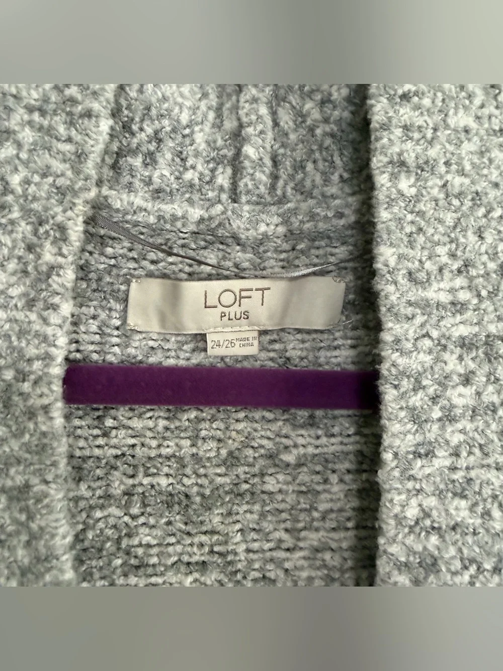 LOFT Plus Gray Cream Open Front Cardigan Sweater Size 24/26